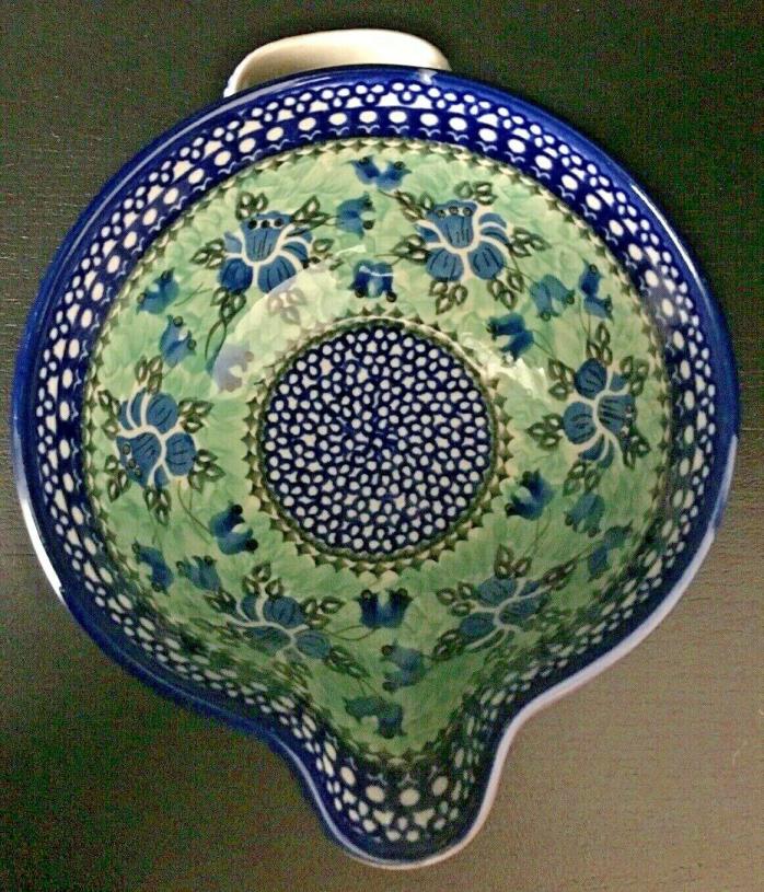 Polish Pottery UNIKAT Batter Bowl Teresa #738 blue aqua floral handmade Poland