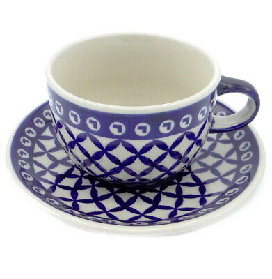 SilverrushStyle - Polish Pottery Teacup  Saucer - Blue Arrow Collection