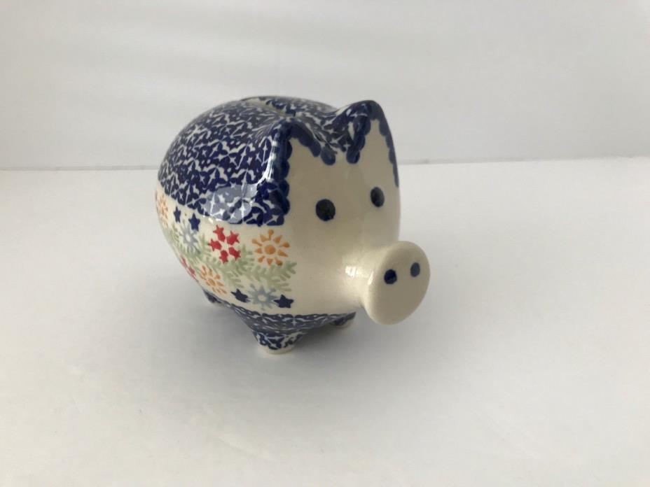 Polish Pottery Pig Piggy Bank / Christmas Garland Pattern / NWT