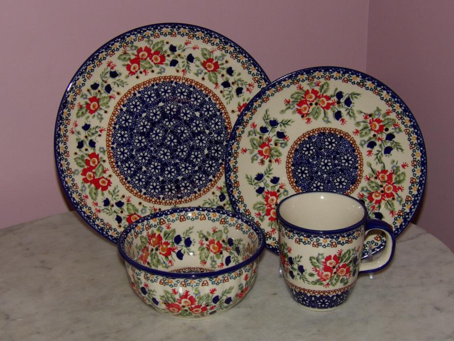 Polish Pottery 16 PC Dinnerware Set! UNIKAT Signature Exclusive Zoey Pattern!