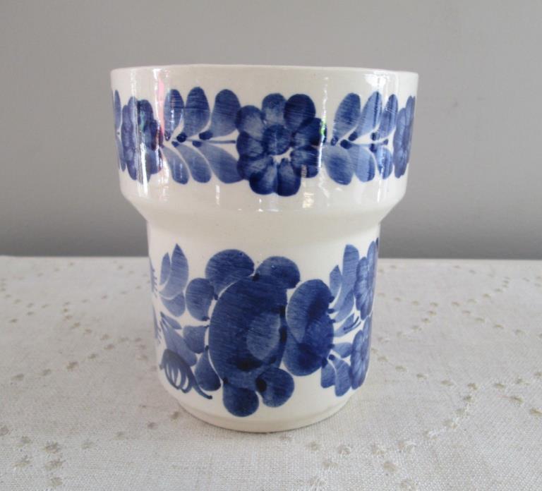 Vintage Wloclawek Fajans Poland Blue White Flowers Pottery Planter 5