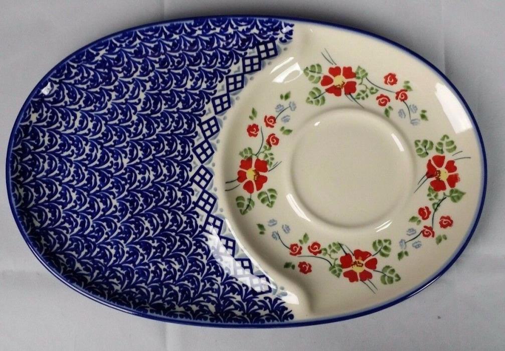 BOLESLAWIEC Unikat Blue/Red Lunch Set Plate (replacement) B Kurek 035