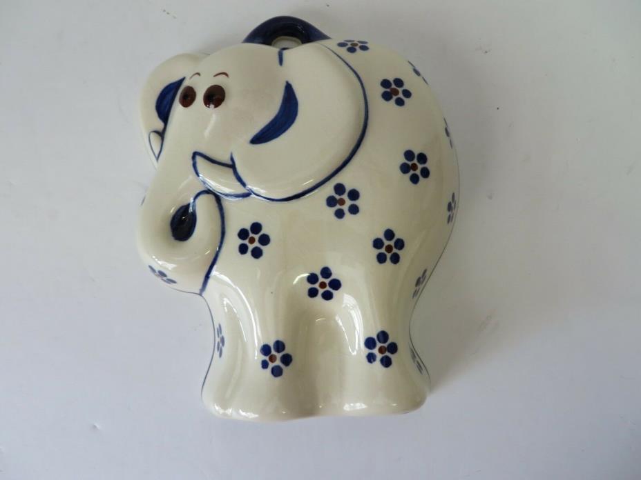 Vintage Boleslawiec Pottery Elephant L2 Blue White Brown 6