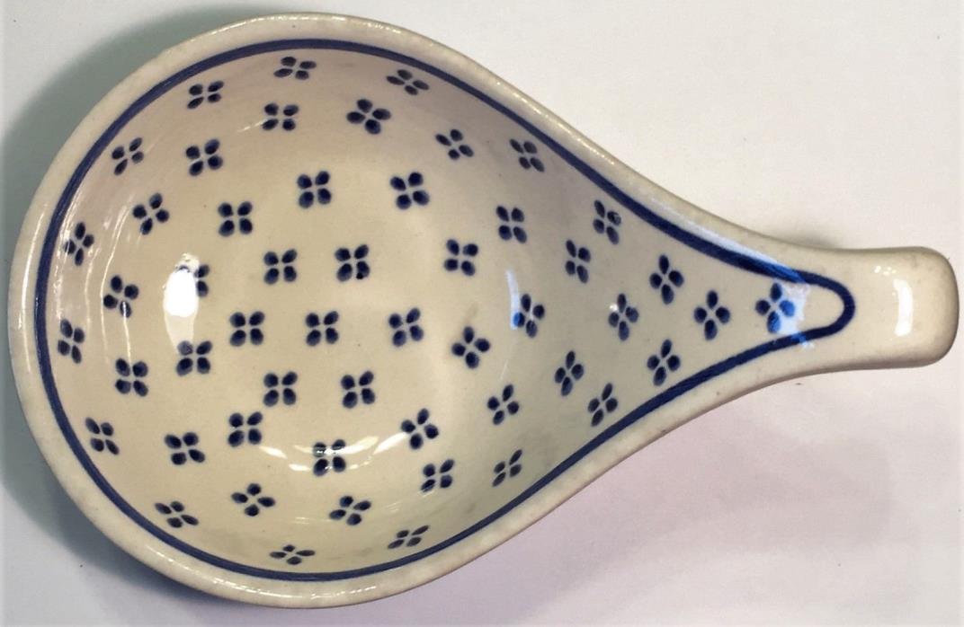 Boleslawiec Polish Pottery Spoon Rest Blue Dot Pattern Hand-Made In Poland