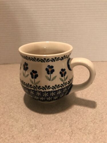Boleslawiec Polish Pottery Blue Flower Coffee Mug Hand Made EXCELLENT