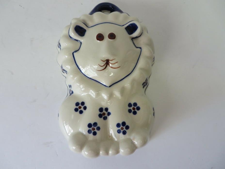 Vintage Boleslawiec Pottery Lion 4J Blue White Brown 6.25