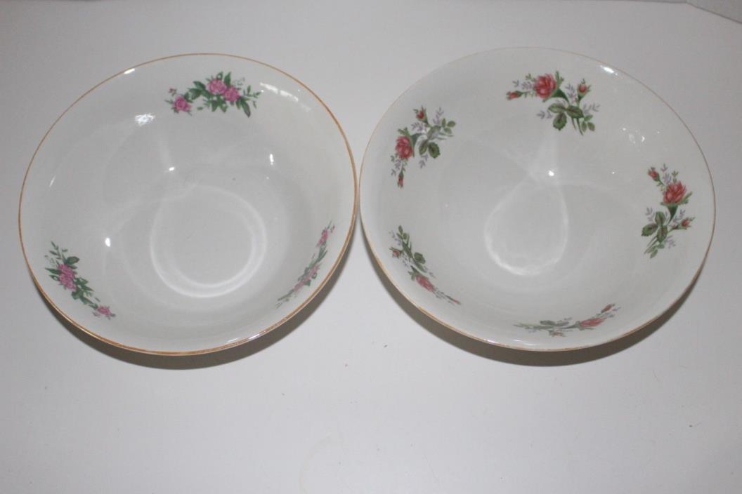2 Vintage Rose Pattern 9 inch Serving Bowls
