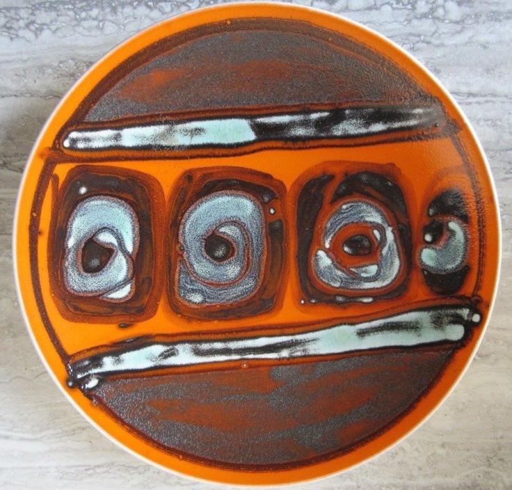 Old Vintage Mid Century Poole Pottery Orange Brown Shallow Bowl England 8