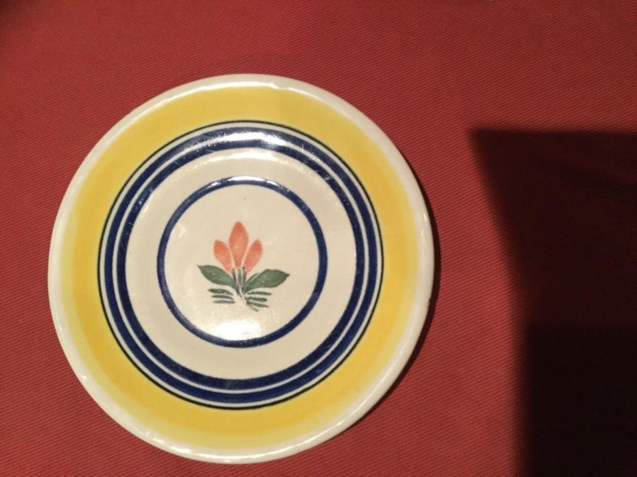 Henriot Quimper Faience Pottery Plate Saucer Yellow Blue Bands Floral 6