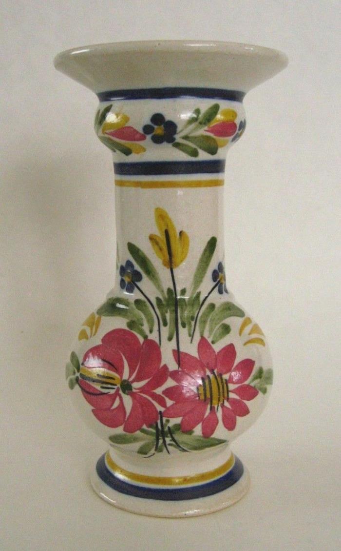 VINTAGE QUIMPER VASE HAND PAINTED FLORAL DESIGN COTTAGE STYLE FLOWERS