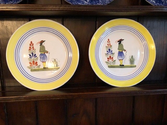 collectible vintage Henriot Quimper French  pottery set of two 11' plates MAN
