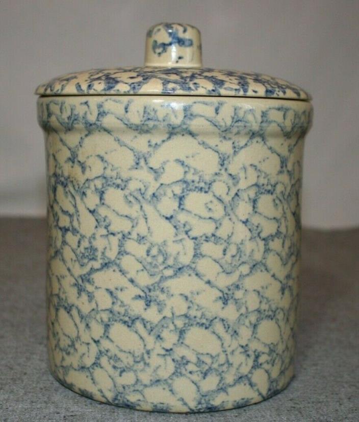 Robinson Ransbottom Blue Spongeware 2 Quart High Jar Canister w/ Lid