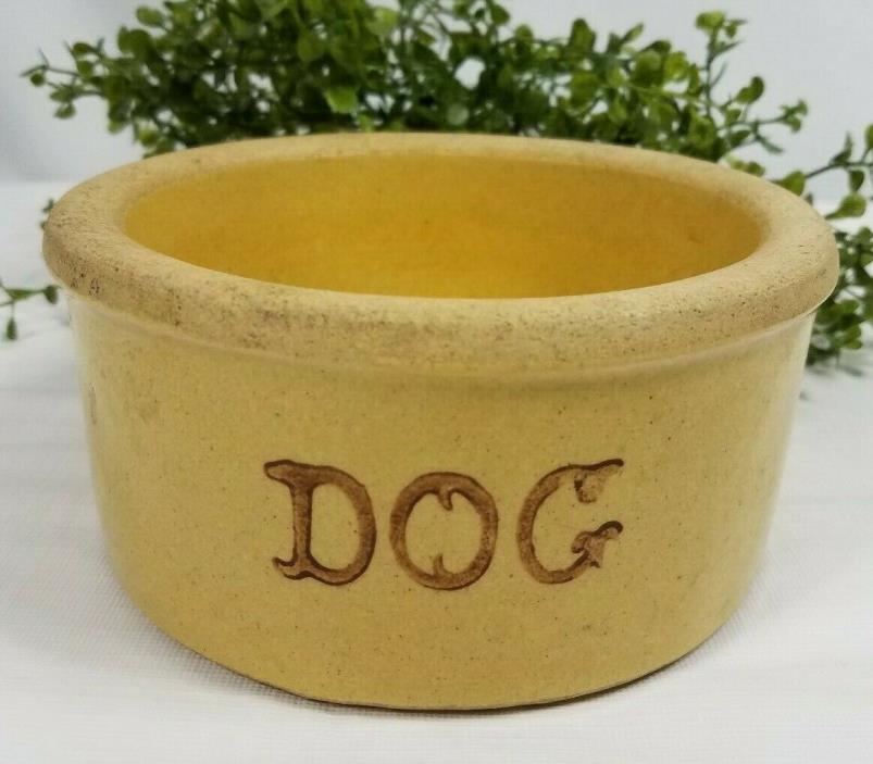 Vintage Stoneware Pottery RRP Roseville Yellow Ware Dog Dish USA CL107