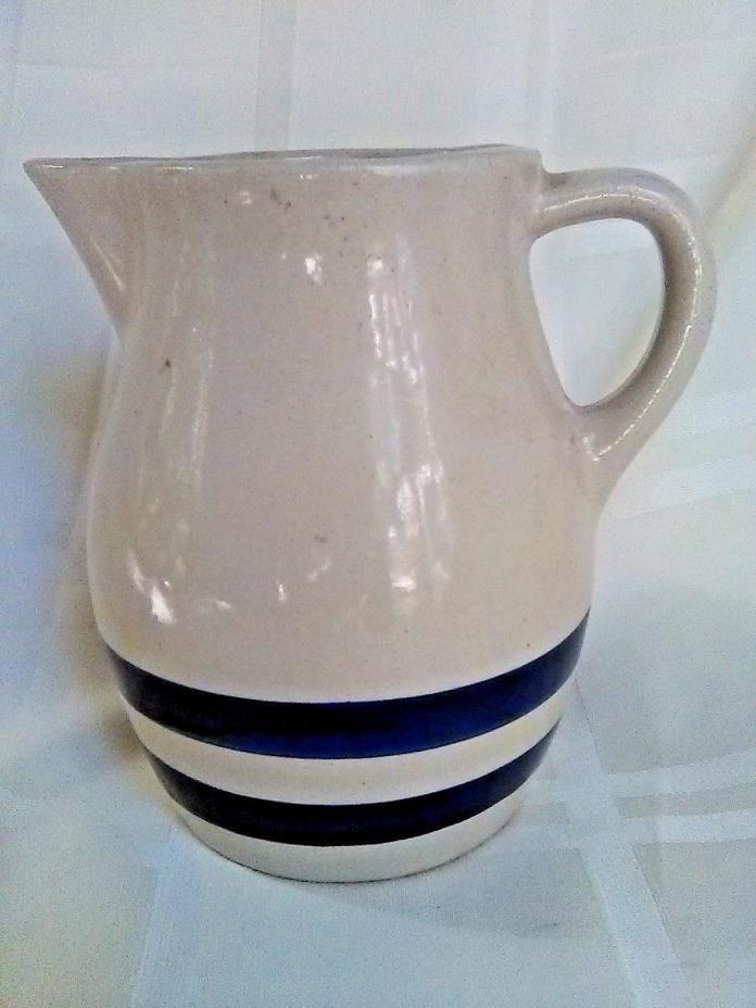 Roseville Ransbottom Pottery Pitcher Cream With Blue Stripes R R P CO 303-H