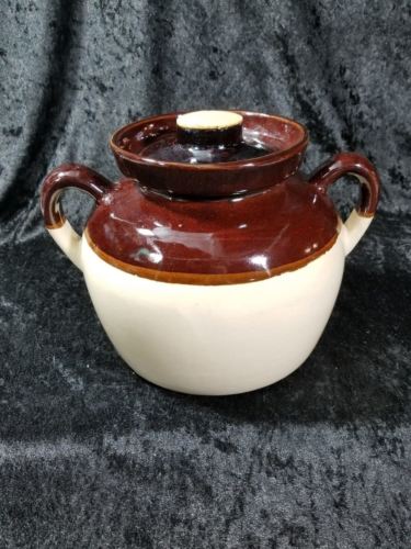 Vintage Robinson Ransbottom Stoneware Crock Pot Pottery Brown Cream R. R. P. CO.