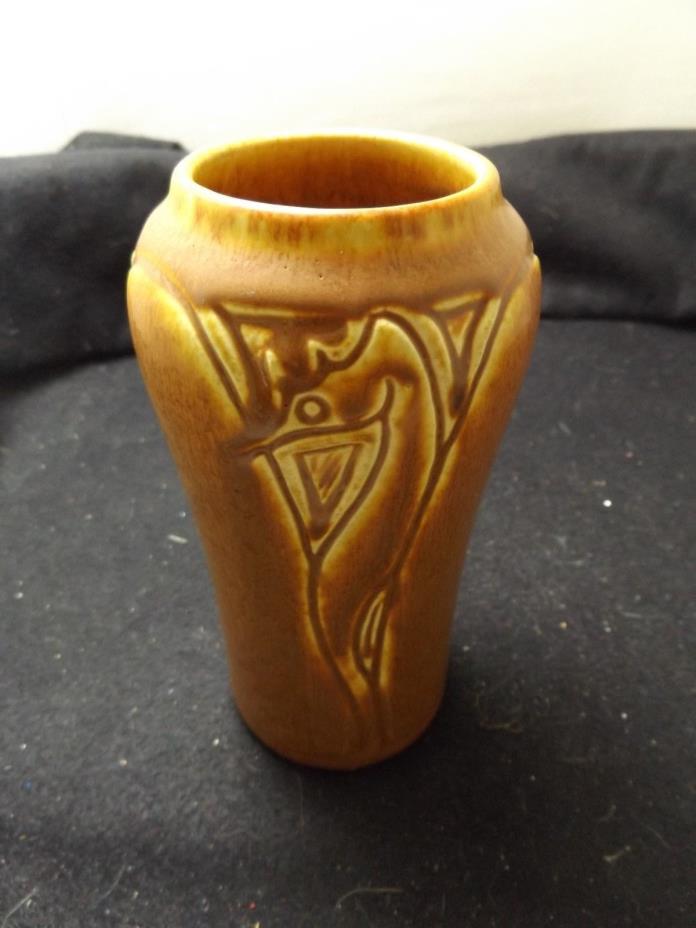 1928  Rookwood Pottery Vase Seahorse Matte Brown tan Arts Crafts vtg art deco