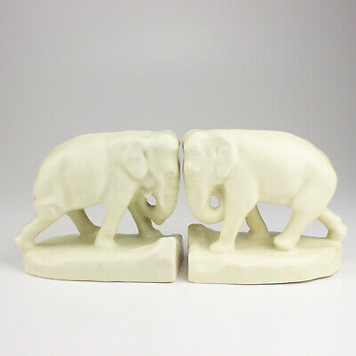 Rookwood Pottery Elephant Bookends, Shape 2444D, Ivory Matte, 1931 & 1933