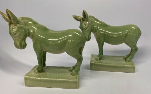 Vintage Rookwood Green Donkey Bookends #6216 XLIII Set Of 2 RARE