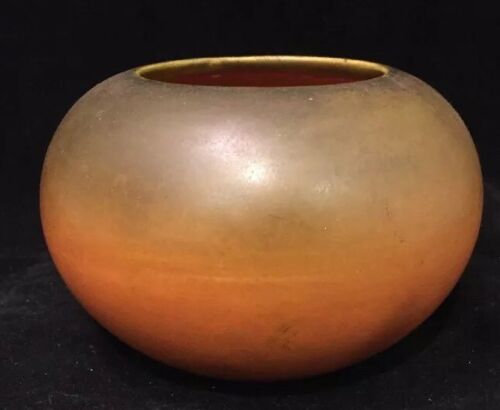 RARE c1920's Roseville Brown Orange Rosecraft Arts Crafts Bowl Vase