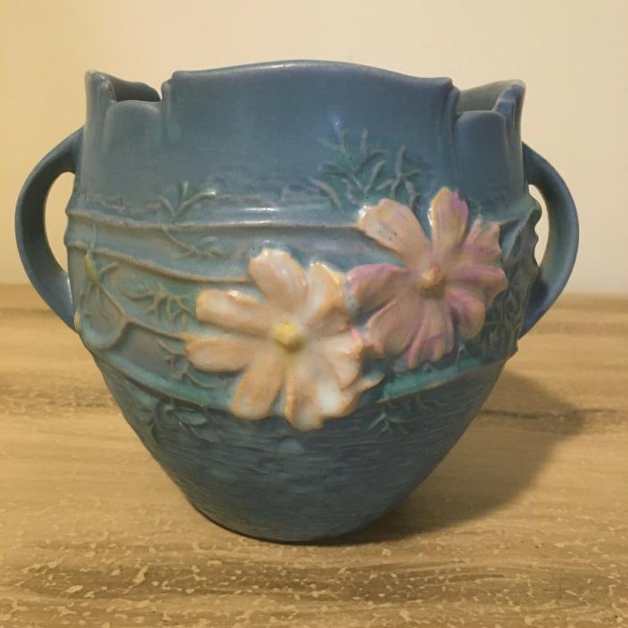 Roseville Art Pottery Cosmos Double Handled Jardiniere Bowl 649-4 Blue