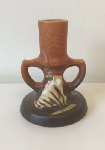 Vintage Roseville Freesia Brown Candle Holder Candle Stick Art Pottery c.1945