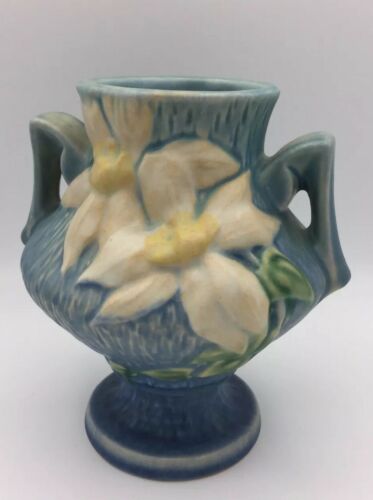 Antique Roseville Blue Floral Vase 188-6