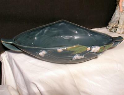 Pottery Roseville Bowl 2 Handle Console Dish Tray Snowberry Blue Marked 1BL1 10