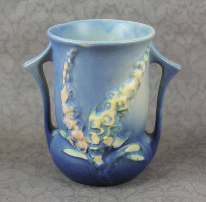 Blue Roseville Pottery Foxglove Floral Double Handled 4