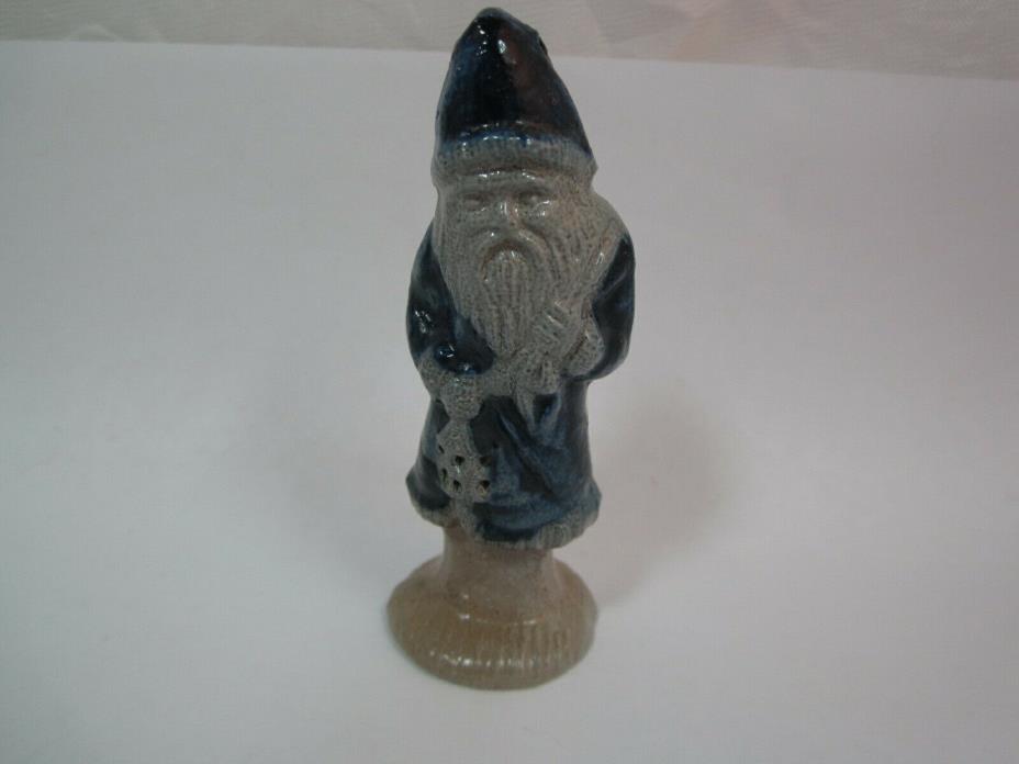 Vintage 1987 Rowe Pottery Belsnickle Santa Claus Blue Glazed Figure Ornament