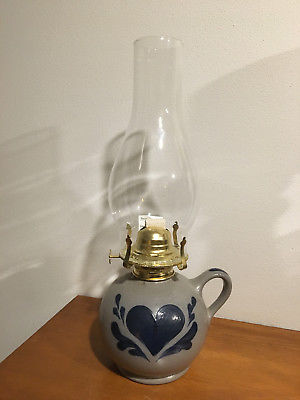 Rowe Pottery Works Oil Lamp Blue Heart Salt Glazed                .           f4
