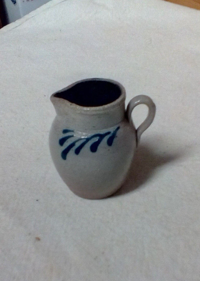 Rowe Pottery Miniature Pitcher-Cambridge Wisconsin-2007-Blue/Grey Salt Glaze