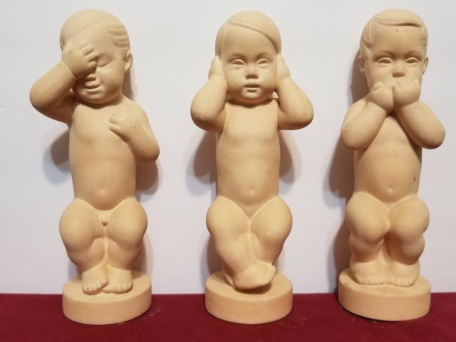 Denmark Art Pottery SVEND LINDHART Child Figurines See Speak Hear No Evil 5 1/2