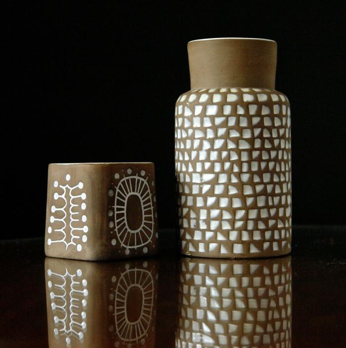 MCM Ingrid Atterbert for Upsala Ekeby Sweden CERAMIC VASE & CANDLE HOLDER SET