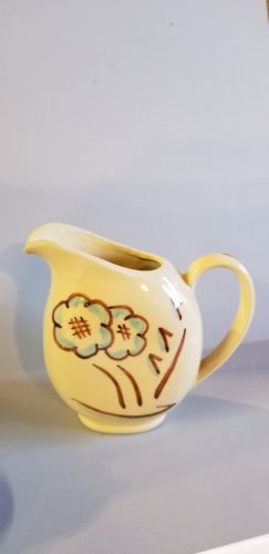 Shawnee Pottery Cream Pitcher 1940's USA #35 Off White Blue Brown Flowers Small