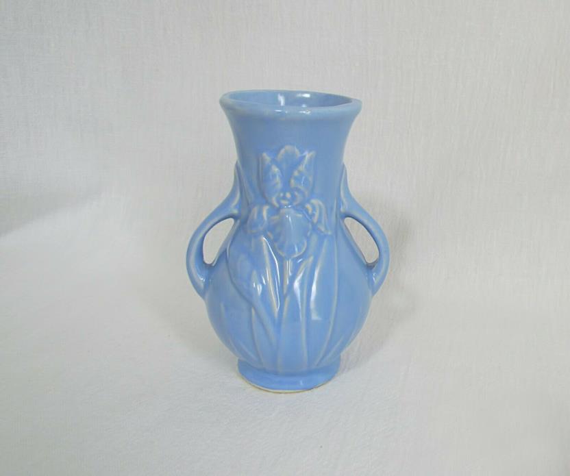 Vintage Shawnee Pottery Handled Iris Vase Sky Blue USA