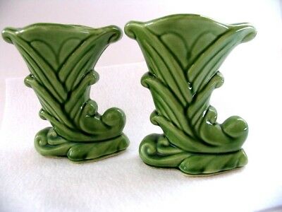 Vintage Art Deco SHAWNEE Sea Foam Green Cornucopia Horn of Plenty USA 835 VASES