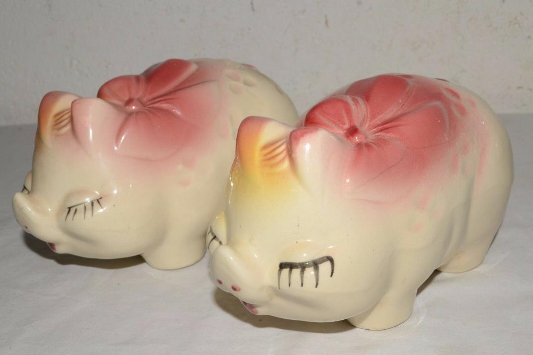 Antique 40s Vtg SHAWNEE Smiley Pig KISSING PIGGY BANK LOT Shamrock HULL POTTERY