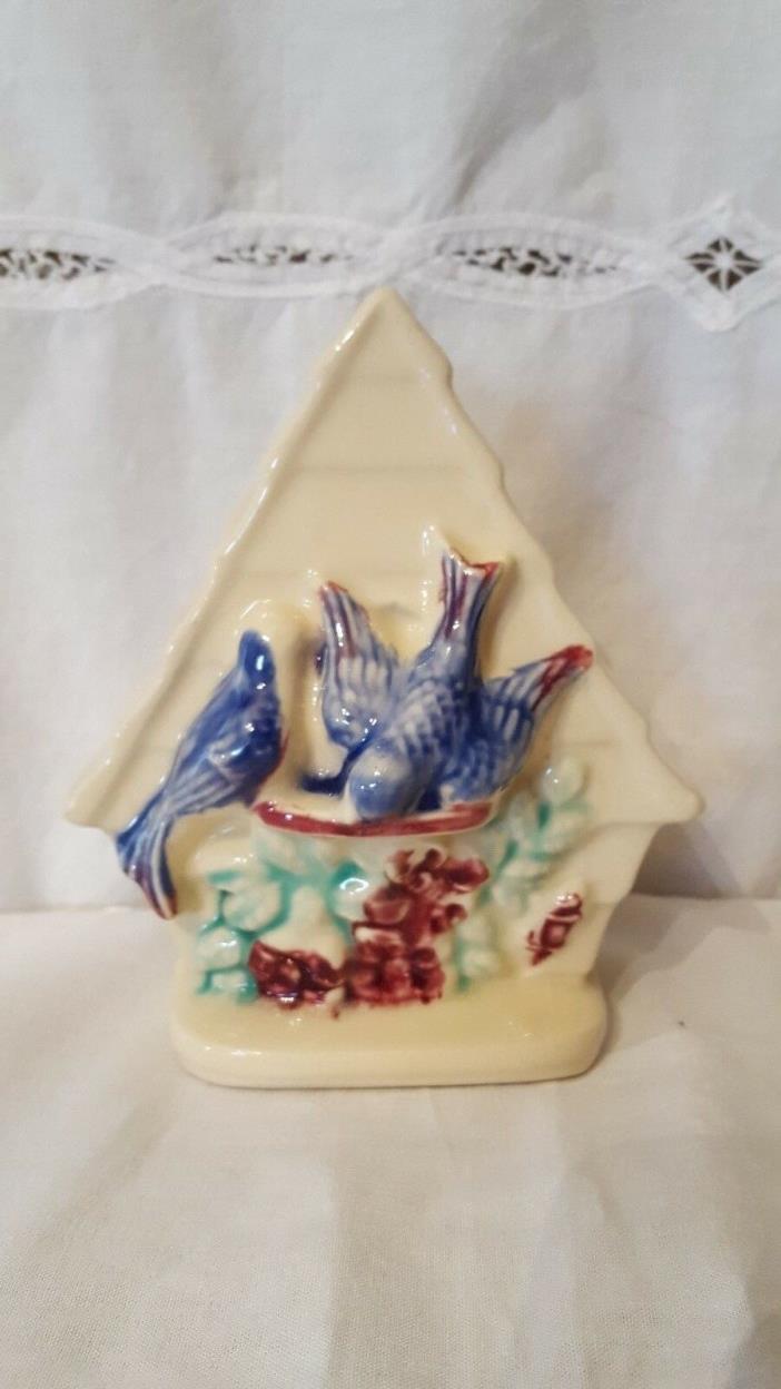 Vintage Shawnee pottery Wall Pocket Planter Blue birds with flowers