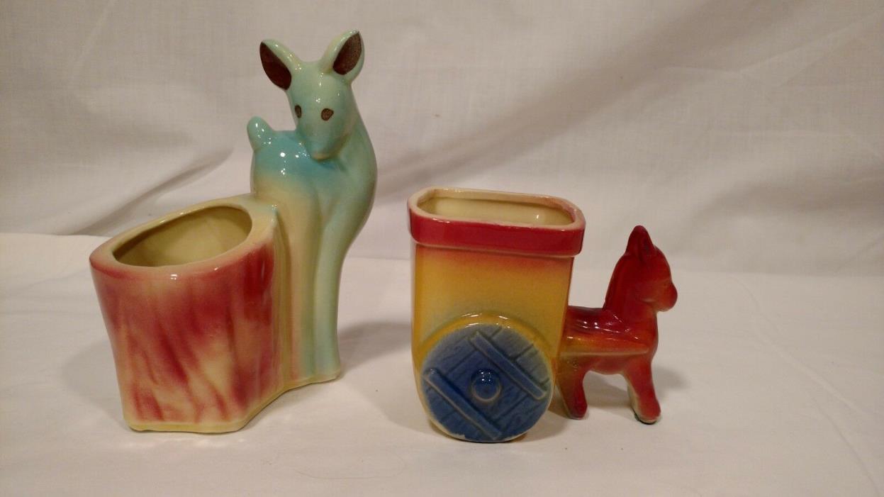 Lot of 2 Vintage Shawnee Planter Pots, Deer & Donkey, Both Small Pots, No Chips