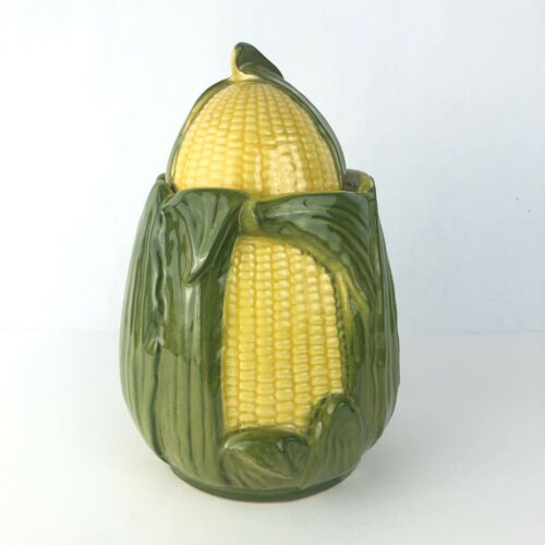 Shawnee Corn Cob King Cookie Biscuit Jar with Lid  #66 Made in USA Yellow Green