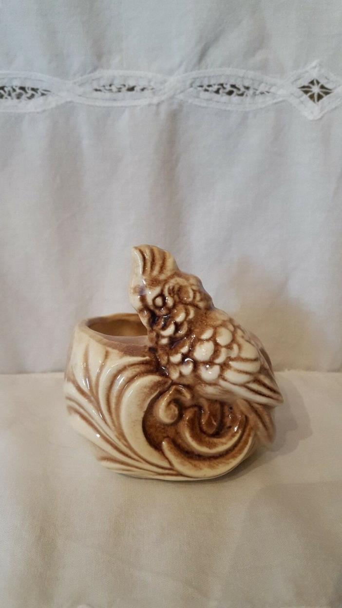 Vintage Shawnee pottery Cockatoo Vase/ Planter White and brown Mint Condition