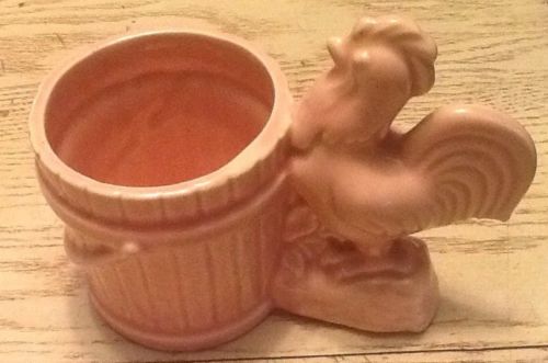 Vintage Pink Pottery Rooster Pail Bucket Succulents Planter Trinket Holder Nice