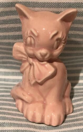 Vintage Unmarked Shawnee Mccoy Pink Cat Kitten Art Pottery Figurine