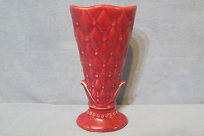 Vintage Shawnee Pottery Vase # 839 Quilted Diamond Pattern Burgundy 8 3/4
