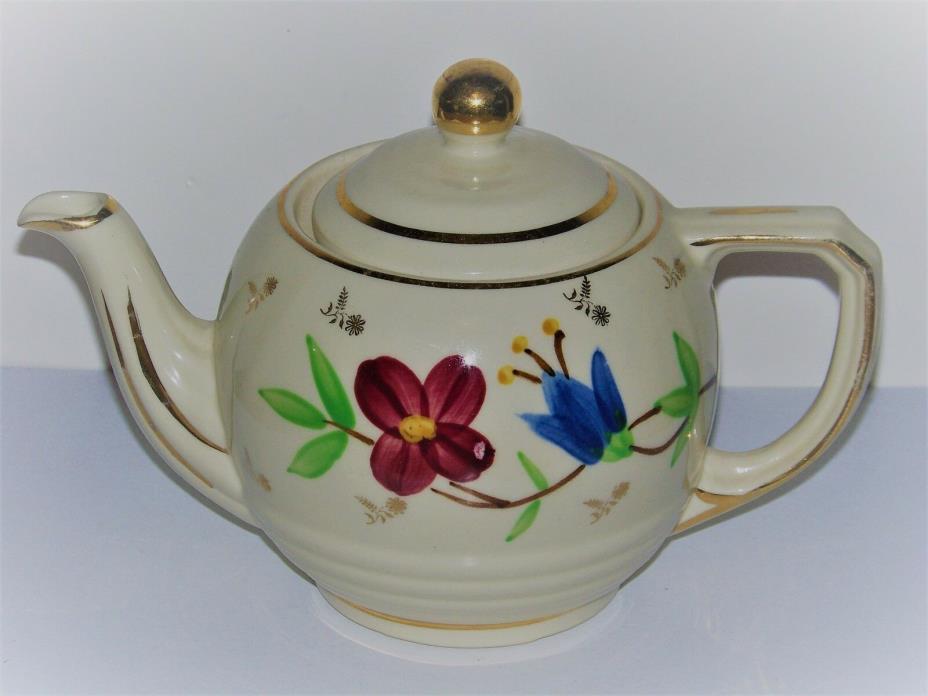 Shawnee Pottery Red & Blue Flower with Gold Trim Teapot
