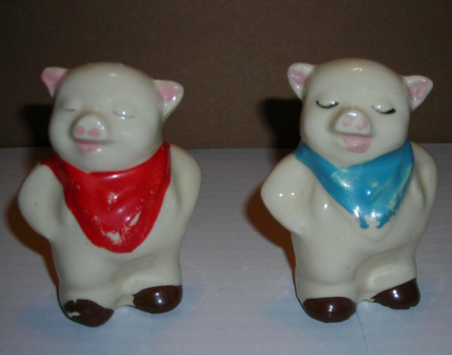 Vintage Shawnee Smiley Pig Salt & Pepper Shakers Red & Blue Neckerchiefs
