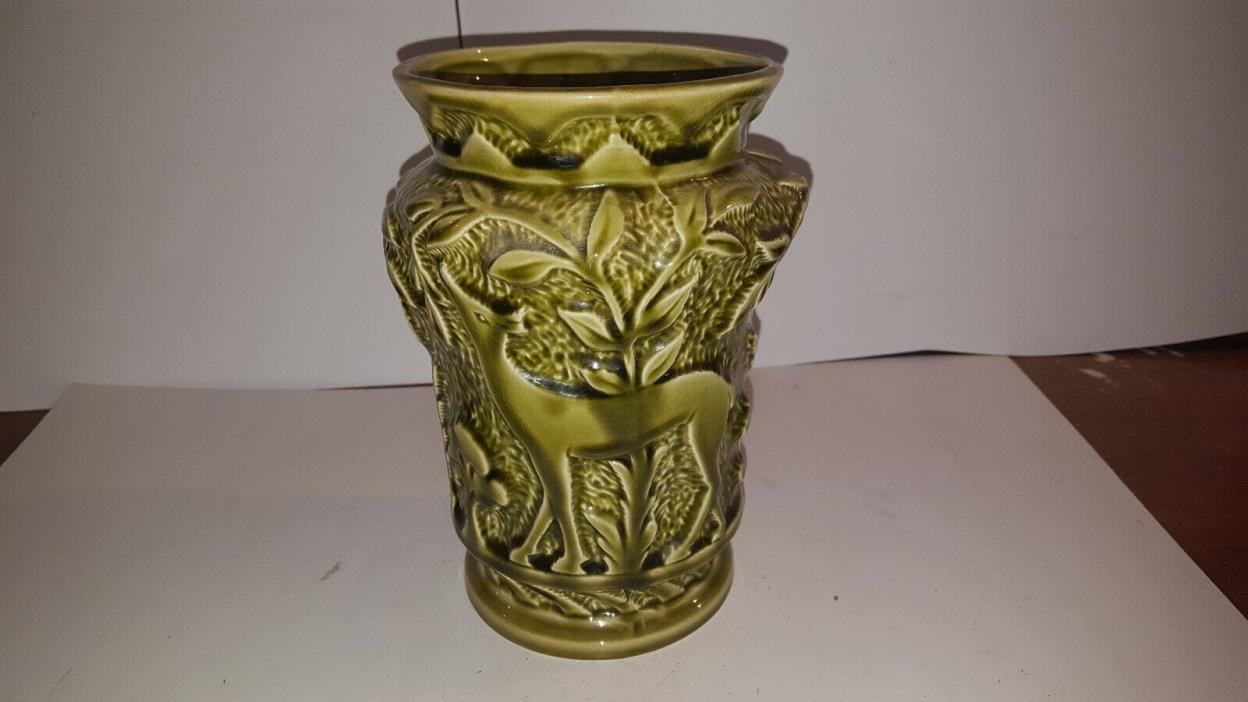 VINTAGE  Deer  Ceramic Planter Vase - Green