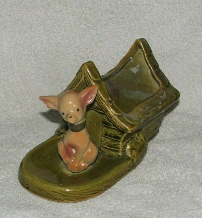 Vintage antique Shawnee Pottery USA Chihuahua with Dog House planter