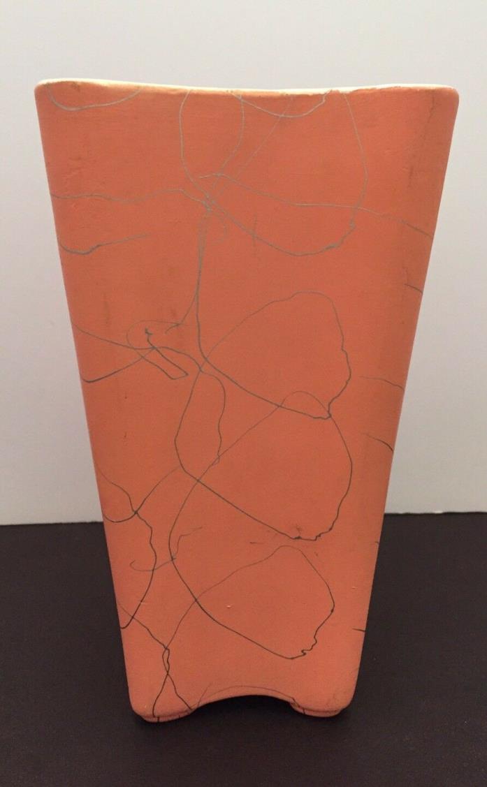Vintage Shawnee Rosy Pink Pottery Vase With Silver Swirly Design Vase  USA