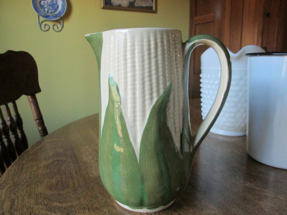 Vintage Shawnee Pottery White & Green Corn King #71 Tall Water Pitcher